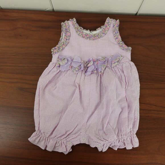 VTG Rosetta Millington One Piece Romper Floral Checked Infant Size 3M Purple